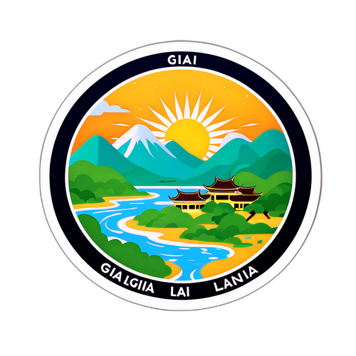 Nhãn dán về vùng Gia Lai với biểu tượng đặc trưng của vùng