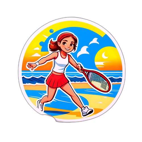 Autocolant cu Anna Kalinskaya jucând tenis pe plajă