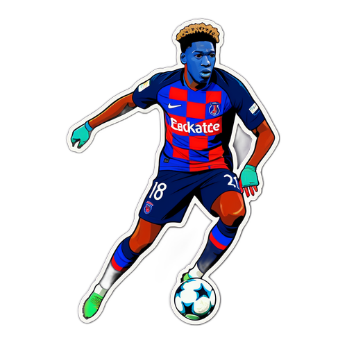 Sticker mettant en avant Presnel Kimpembe en pleine action défensive