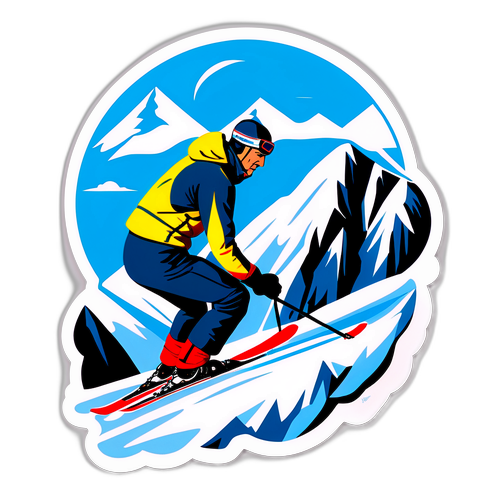 En isig bergslandskap klistermärke med Ingemar Stenmark