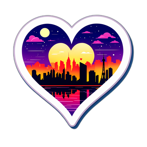Romantischer Sticker mit Herz-Design und Skyline