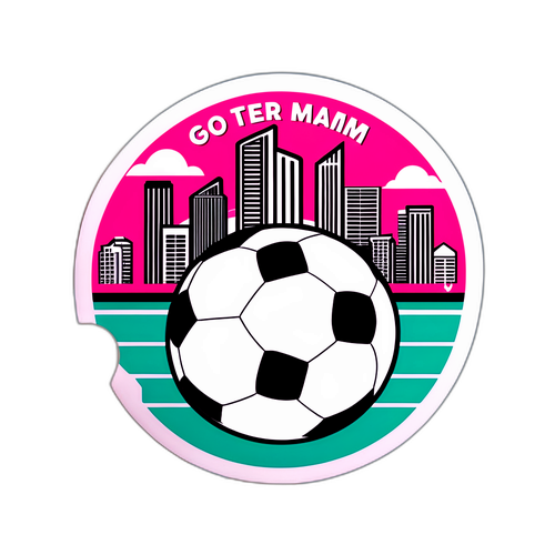 Sticker van een voetbal in de kleuren van Inter Miami