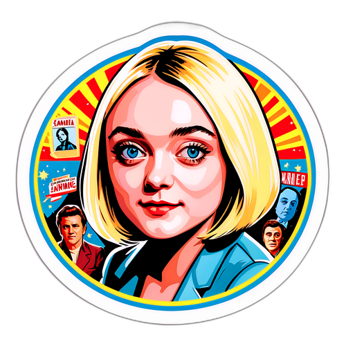 Una pegatina con Dakota Fanning en un estilo retro