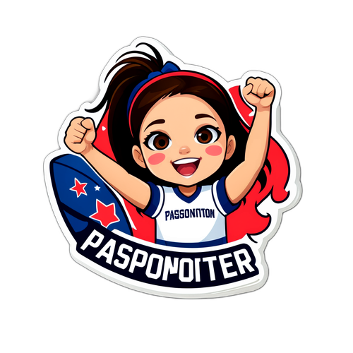 Sticker với cô bé cổ vũ đội bóng, có chữ 'Người ủng hộ đam mê'