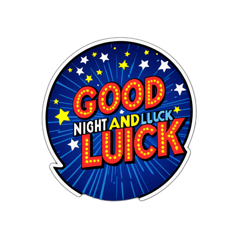 Ein Broadway-Motiv mit einem hellen Theater-Scheinwerfer und dem Titel 'Good Night and Good Luck'