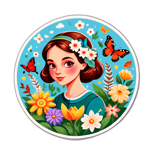 Vintage-tyylinen tarra Anneli Auerista luonnon elementtien ympäröimänä