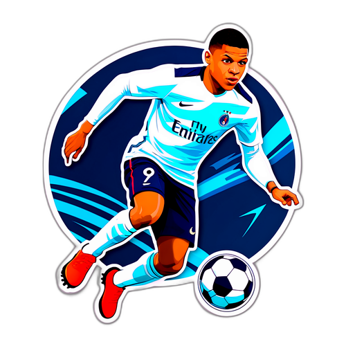 Speelse sticker van Kylian Mbappé in actie