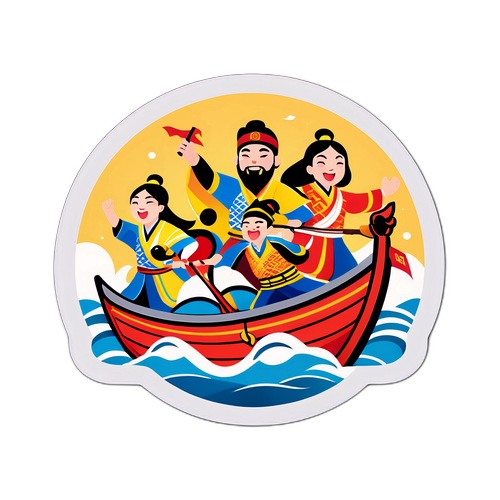 三国志の船競争を楽しむ熱心な観客のイラスト