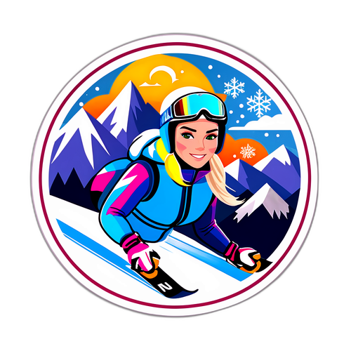 Aufkleber mit Lindsey Vonn beim Skifahren