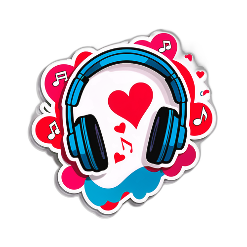 Sticker Âm Nhạc Với Nốt Nhạc và Tai Nghe