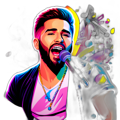 Kleurrijke sticker van Kendji Girac op het podium