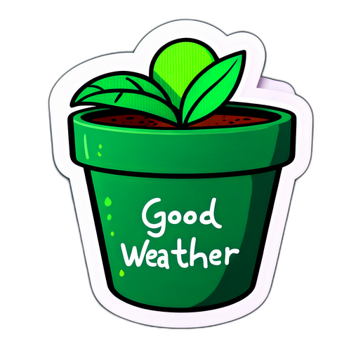 Chậu cây xanh với chữ "Thời tiết đẹp!"