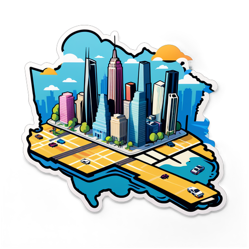Autocollant dynamique sur Rockstar GTA 6, mettant en avant une carte de la ville avec des éléments emblématiques du jeu