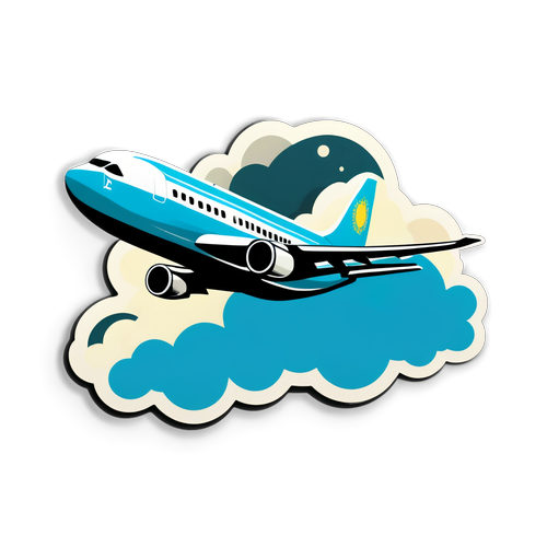 Sticker mit stilisiertem Flugzeug in den Wolken zur Erinnerung an den Flugzeugabsturz in Kasachstan