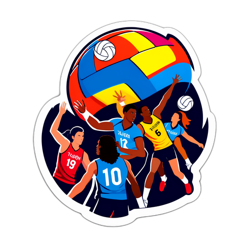 Sticker reprezentujący Tauron Ligę z dynamicznymi zawodnikami siatkówki