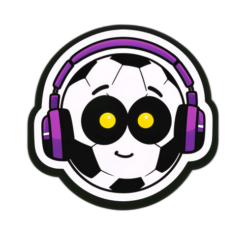 Stiker Bola Sepak Ceria dengan Headphone