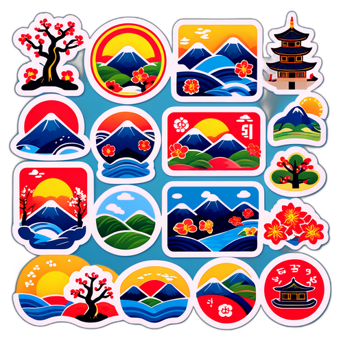 한국 설날 전통 풍경 스티커