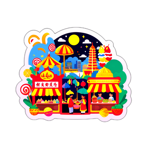 マレーシアの祭りとナイトマーケットの雰囲気を描いたステッカー
