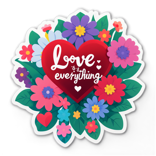 Een Valentijnsdag-sticker met harten en bloemen