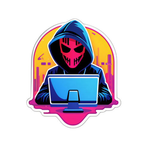 Abstract sticker met cyberaanval thema