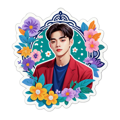 Pemikat Sticker Cha Eun Woo dengan Pola Bunga