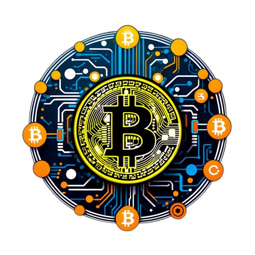 Biểu tượng bitcoin trừu tượng với các yếu tố công nghệ