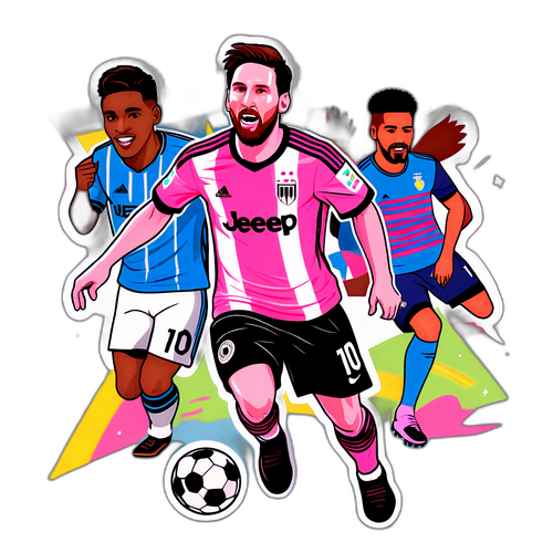 Desenho do Messi driblando adversários em campo