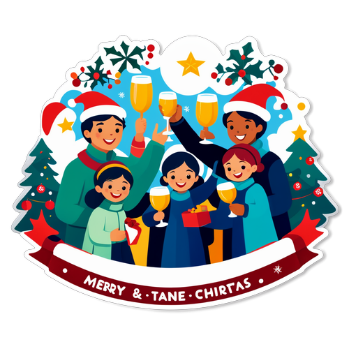 Ilustración de una familia celebrando con un brindis