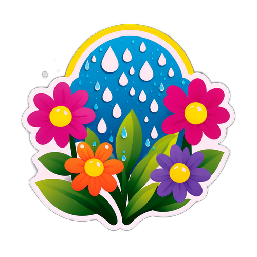 春の雨滴に包まれた花々のデザイン