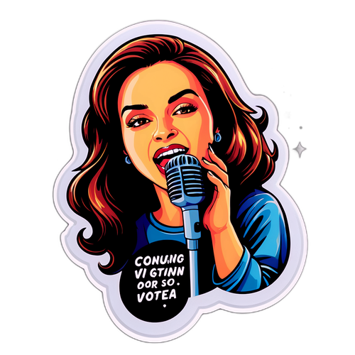 Autocolant cu Irina Rimes cântând sub lumini strălucitoare