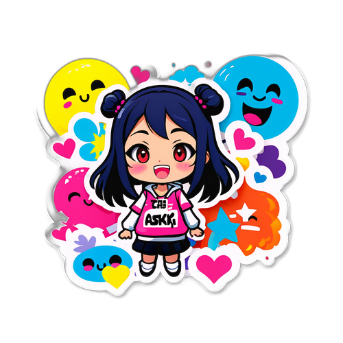 カラフルなキャラクターステッカー：青木さやかのユニークな表情