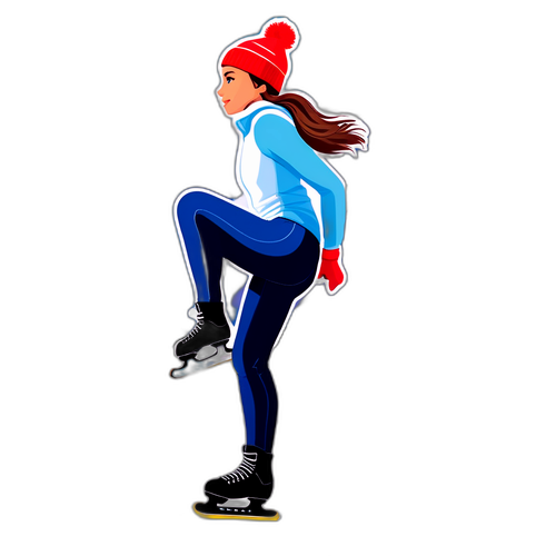 Patinatoare artistică în programul liber, cu fundal de munți acoperiți de zăpadă