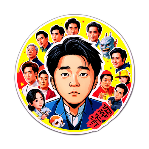 윤석화의 얼굴을 중심으로 한 좋아하는 영화 캐릭터들이 둘러싼 스티커