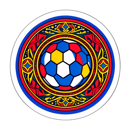 세네갈 전통 패턴 배경의 축구 스티커 디자인