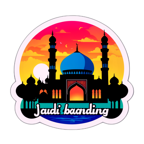 Stiker Masjid Berwarna di Latar Sunset