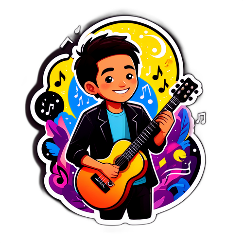 Stiker Rizky dengan Gitar
