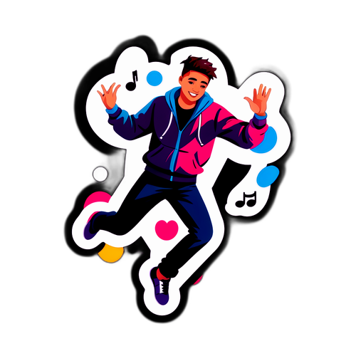 Un autocollant représentant un jeune homme dansant avec l'application TikTok