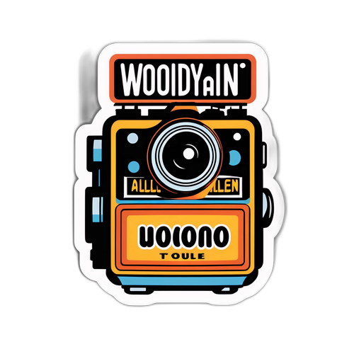 Adesivo di un film camera in stile vintage con 'Woody Allen'