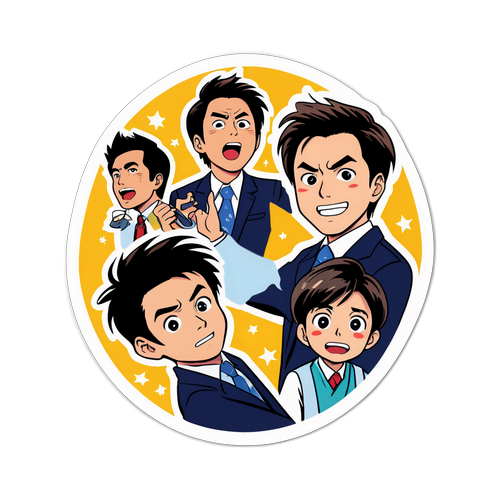 朝のショーのアイコニックなシーンを描いたコメディスタイルのデザイン