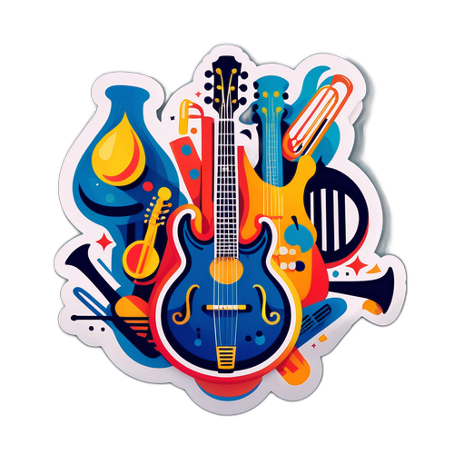 Un sticker de Milton Delgado con instrumentos musicales que lo inspiran