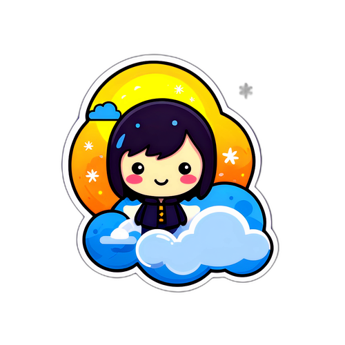 귀여운 캐릭터와 날씨 아이콘 스티커 디자인