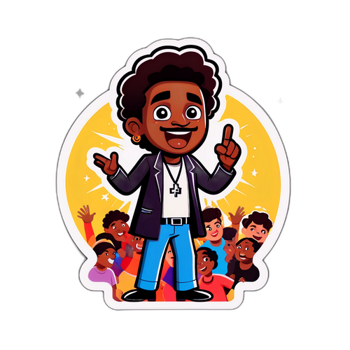 Ilustración de Cacho de la Cruz en el escenario