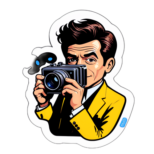 Stijlvolle sticker van Gérard Lanvin met een filmcamera