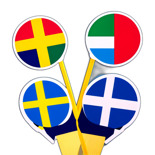 Ruotsi-Italia yhdistelmä tarrat, joissa kummankin maan liput retrotyylillä