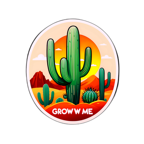 Sticker van een cactus met de tekst 'Grow with me'