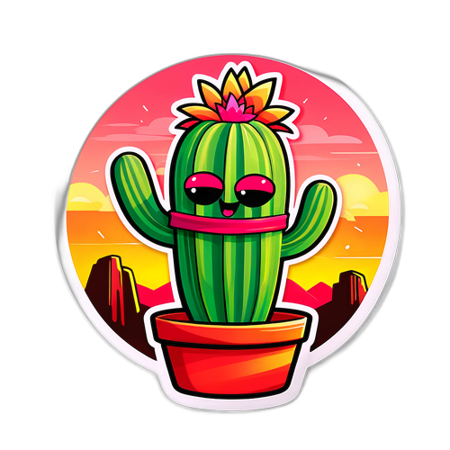 Dansende cartoon cactus met zonsondergang