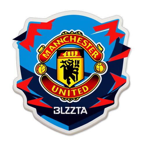 Stiker Logo Manchester United dengan Latar Belakang Padang Bola