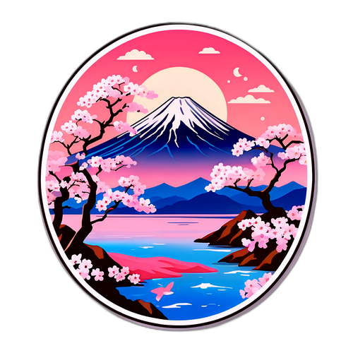 Серена японська пейзаж з сакурами та горою Фудзі