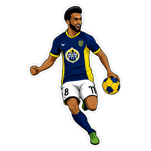 Sticker Al Nassr yang Menggoda: Reka Bentuk Dinamik Dengan Logo dan Bayang Pemain yang Dramatis!