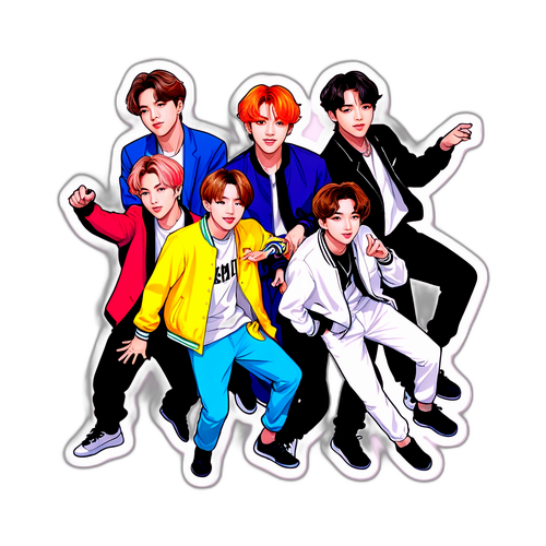 Kolorowa naklejka z członkami BTS w stylu anime